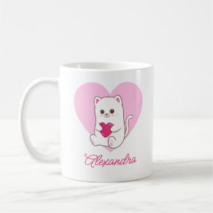 Taza De Café Nombre personalizado de gato de corazón rosado kaw
