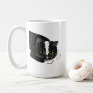 Taza De Café Nombre personalizado de gato negro y blanco