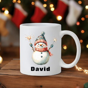 Taza De Café Nombre personalizado de Jolly Snowman Sparklers