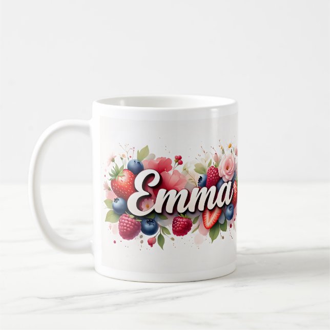 Taza De Café Nombre personalizado de la flor de Berry Mug - "Em (Izquierda)