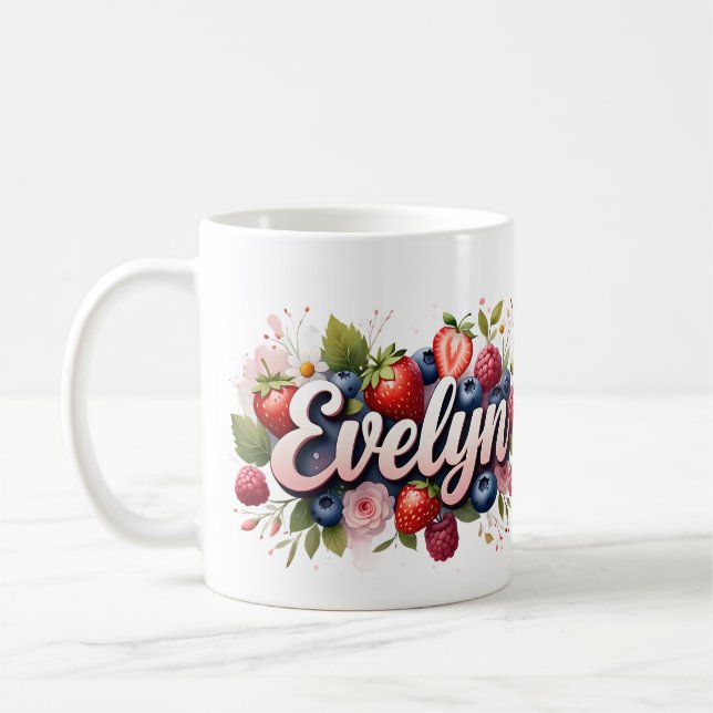 Taza De Café Nombre personalizado de la flor de Berry Mug - Eve (Izquierda)