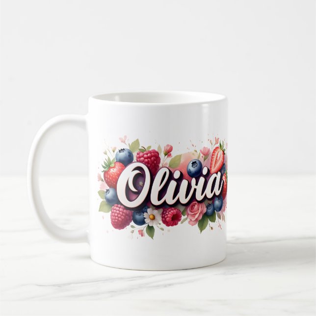Taza De Café Nombre personalizado de la flor de Berry Mug - Oli (Izquierda)