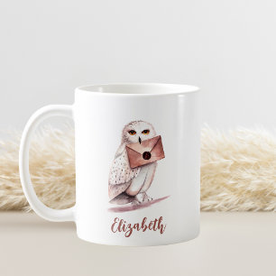 Taza De Café Nombre personalizado de la lechuza acuarela elegan