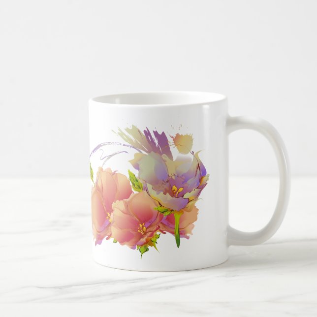 Taza De Café Nombre personalizado de la pintura acuarela floral (Derecha)