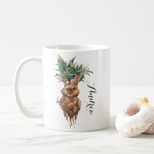 Taza De Café Nombre personalizado de la planta de Mandrake de c (Con donut)