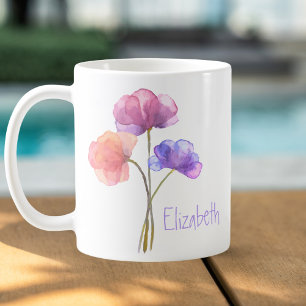 Taza De Café Nombre personalizado de las flores de color de agu