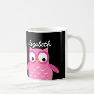 Taza De Café Nombre Personalizado De Lechuza Rosa Corta Para Su