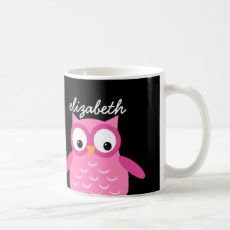 Taza De Café Nombre Personalizado De Lechuza Rosa Corta Para Su