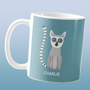 Taza De Café Nombre personalizado de Lemur con cola de sondeo d