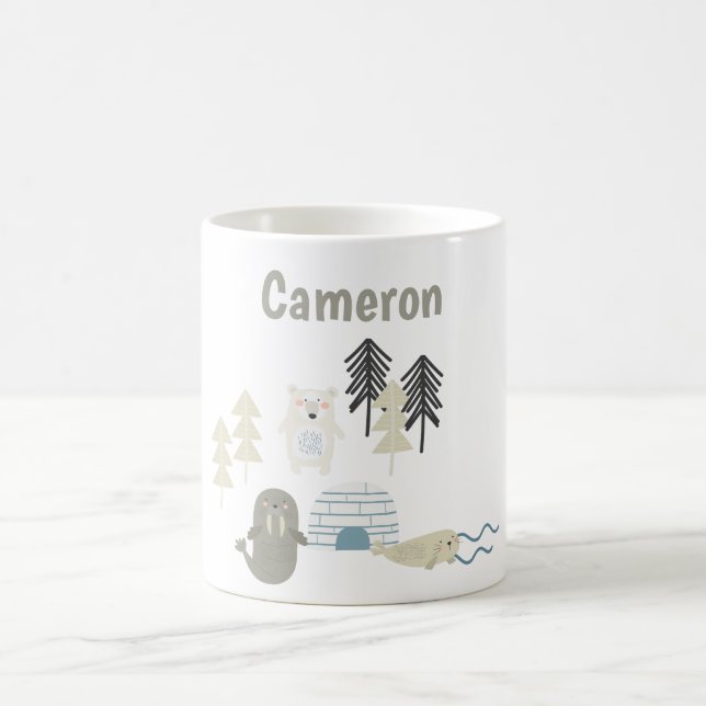 Taza De Café Nombre personalizado de los animales de invierno d (Centro)