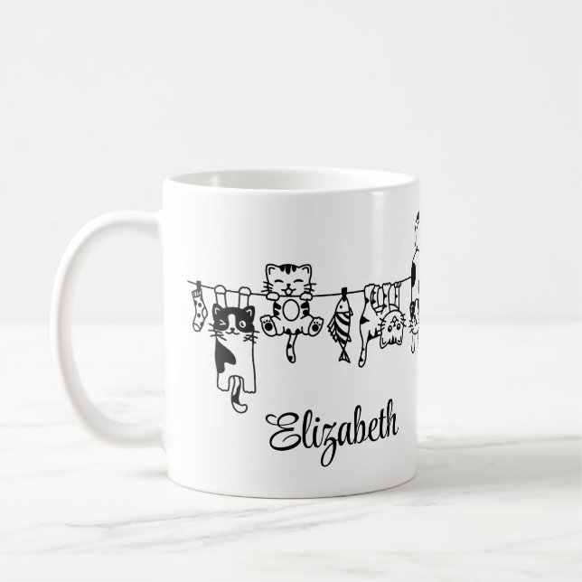 Taza De Café Nombre personalizado de los gatitos colgantes (Izquierda)