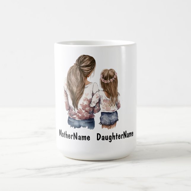 Taza De Café Nombre personalizado de madre e hija acuar persona (Centro)
