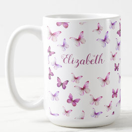 Taza De Café Nombre personalizado de mariposas rosadas de bonit