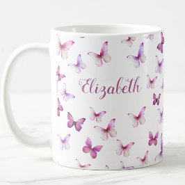 Taza De Café Nombre personalizado de mariposas rosadas de bonit