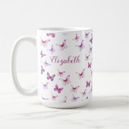Taza De Café Nombre personalizado de mariposas rosadas de bonit