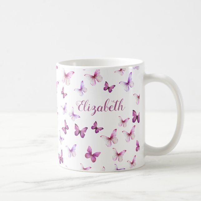 Taza De Café Nombre personalizado de mariposas rosadas de bonit (Derecha)