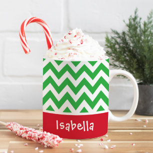 Taza De Café Nombre Personalizado de Navidad Chevron Verde Fest