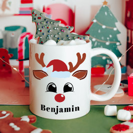 Taza De Café Nombre personalizado de niño reno Navidad