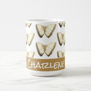 Taza De Café Nombre personalizado de oro Cuta mariposa hermosa