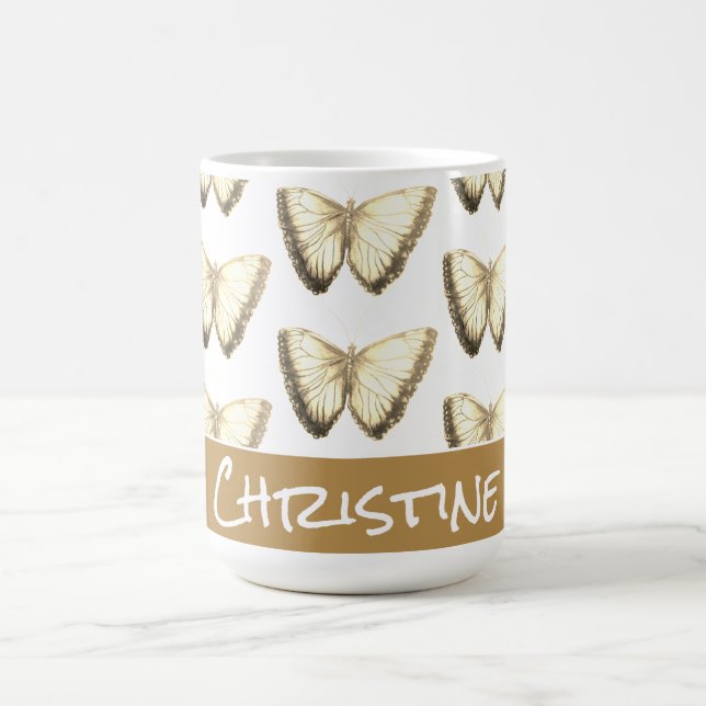 Taza De Café Nombre personalizado de oro Cuta mariposa hermosa (Centro)