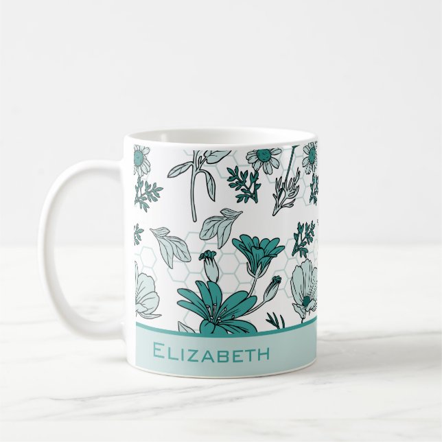 Taza De Café Nombre personalizado de patrón floral sin fisuras  (Izquierda)