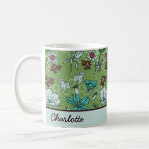 Taza De Café Nombre personalizado de patrón floral sin fisuras 