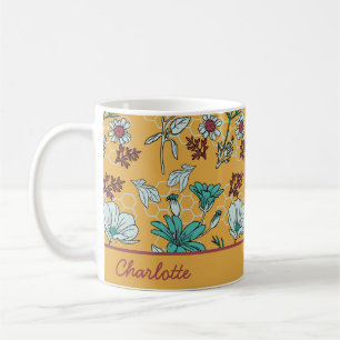Taza De Café Nombre personalizado de patrón sin costura y flora
