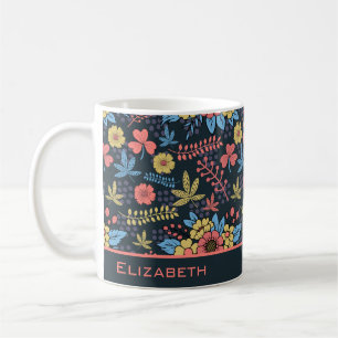 Taza De Café Nombre personalizado de patrón sin costura y flora