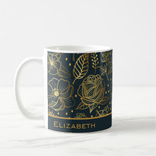 Taza De Café Nombre personalizado de patrón sin soldadura dorad