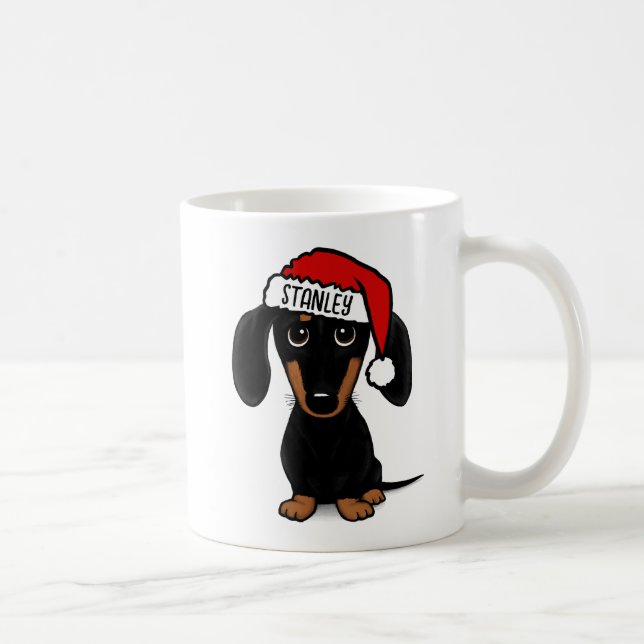 Taza De Café Nombre personalizado de perro negro y tan dachshun (Derecha)