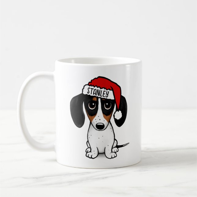 Taza De Café Nombre personalizado de Piebald Dachshund Santa Do (Izquierda)