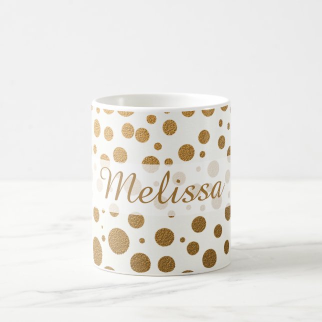 Taza De Café Nombre personalizado de puntos de confetti dorados (Centro)