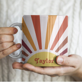 Taza De Café Nombre personalizado de Retro Sunset Sun Rays