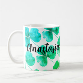 Taza De Café Nombre personalizado de Shamrock Green Blue Waterc