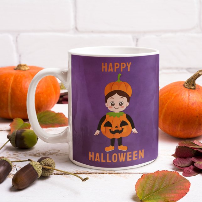 Taza De Café Nombre personalizado de traje de calabaza de Hallo (Subido por el creador)