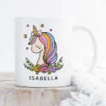 Taza De Café Nombre Personalizado De Unicorn Cute Whimsical Gir<br><div class="desc">Unicorn Cute Whimsical Girly Pink Floral Personalizado Nombre Niños Café Tea Mugs presenta un lindo unicornio con estrellas,  corazones y flores y personalizado con tu nombre. Un regalo perfecto para chicas de cumpleaños,  Navidades,  vacaciones y más. Diseñado por ©Evco Studio www.zazzle.com/store/evcostudio</div>