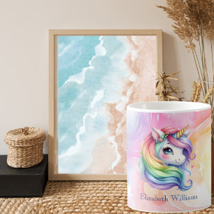 Taza De Café Nombre personalizado de unicornio arcoiris de chic
