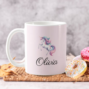 Taza De Café Nombre personalizado de unicornio de color de agua