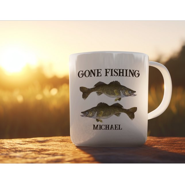 Taza De Café Nombre personalizado de Walleye Angler al aire lib (Walleye Fishing Gone Fishing Personalize name gift mug for fisherman)