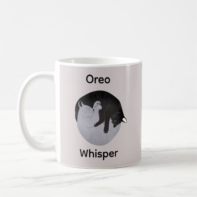 Taza De Café Nombre personalizado de yin yang blanco gato negro (Izquierda)