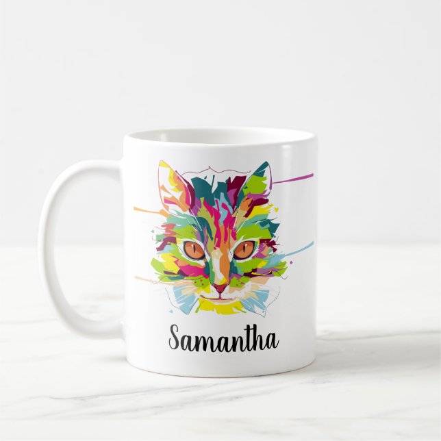 Taza De Café Nombre personalizado del amante del gato arco iris (Izquierda)