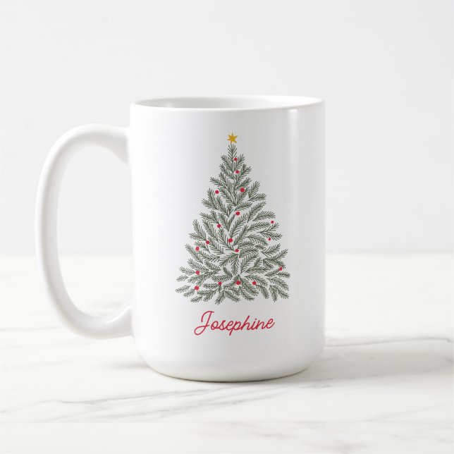Taza De Café Nombre personalizado del árbol de Navidad escandin (Izquierda)