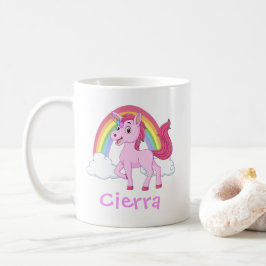 Taza De Café Nombre personalizado del arcoiris de Unicornio ros