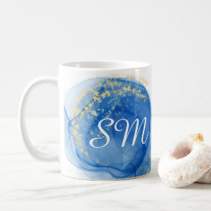 Taza De Café Nombre personalizado del arte moderno azul y dorad