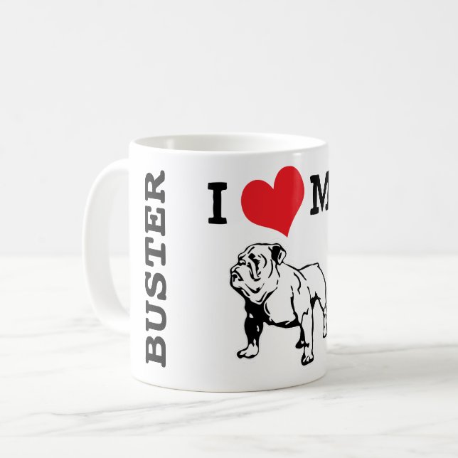 Taza De Café Nombre personalizado del Bulldog inglés de Buff (Anverso izquierdo)