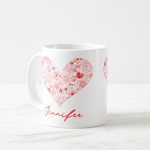Taza De Café Nombre personalizado del corazón floral del El día