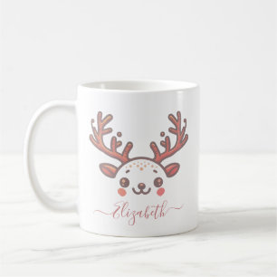 Taza De Café Nombre personalizado del cuerno de reno del navida
