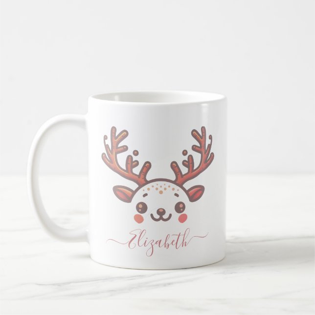 Taza De Café Nombre personalizado del cuerno de reno del navida (Izquierda)