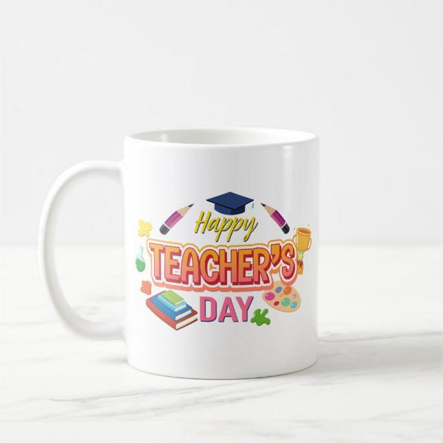 Taza De Café Nombre personalizado del día feliz del profesor (Izquierda)