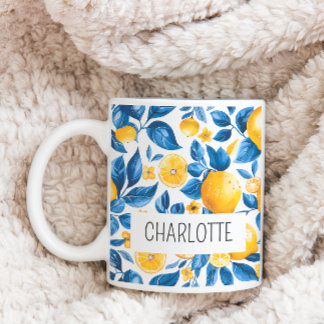 Taza De Café Nombre personalizado del fruto tropical del patrón